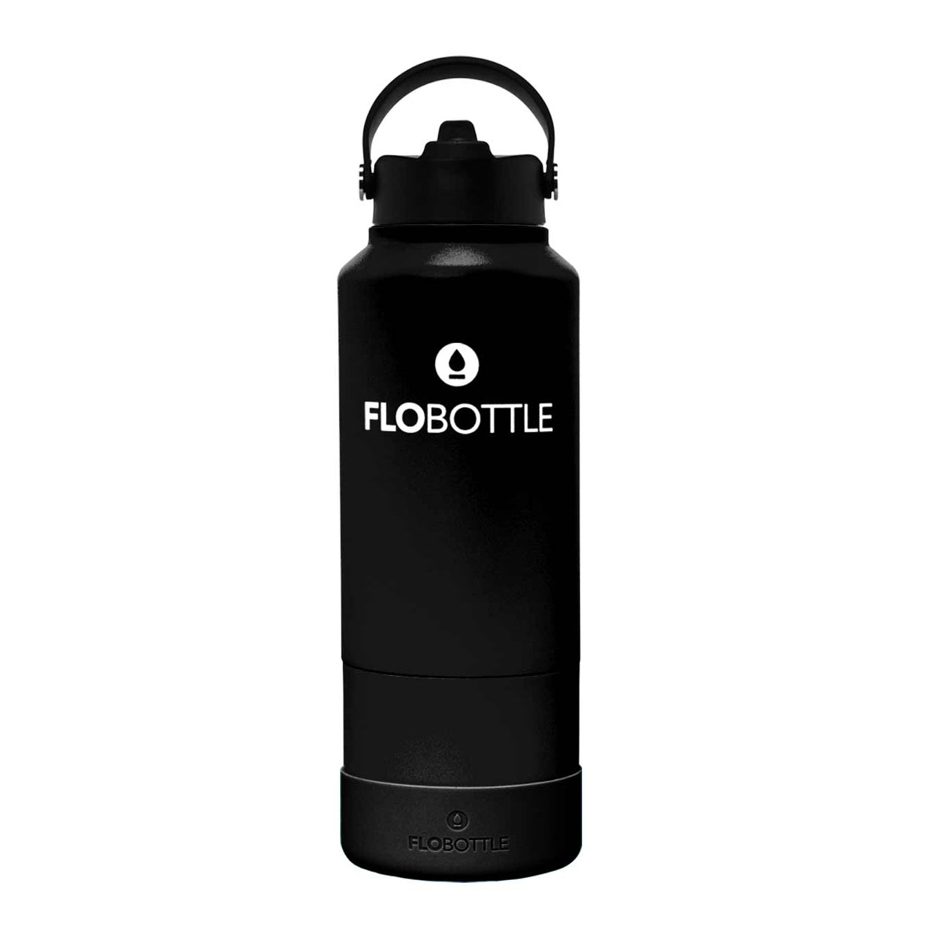black stainless steel water bottle with ez boot