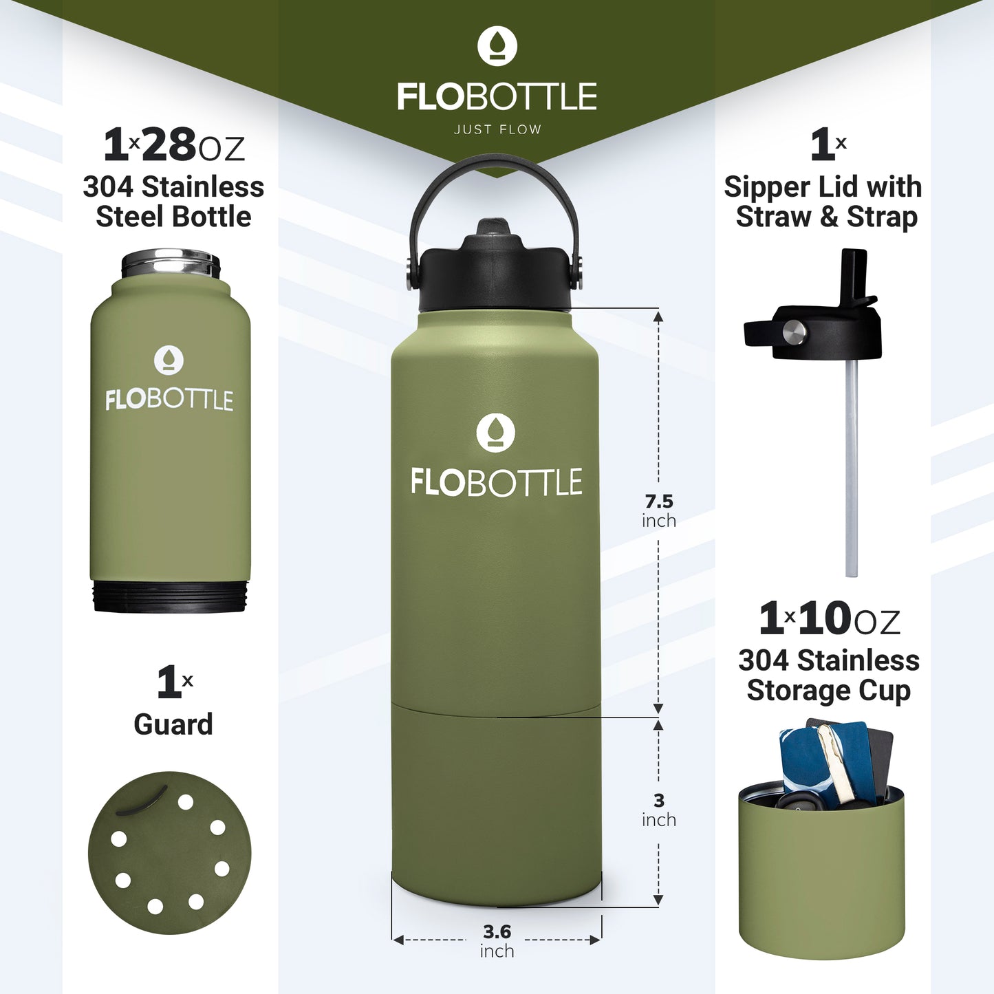 Olive Green - 28oz / 10oz Storage w/ Straw and Lid