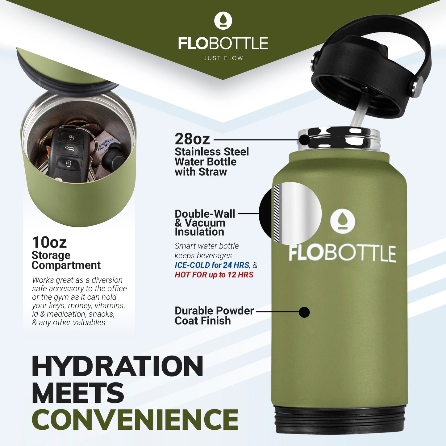 Olive Green - 28oz / 10oz Storage w/ Straw and Lid