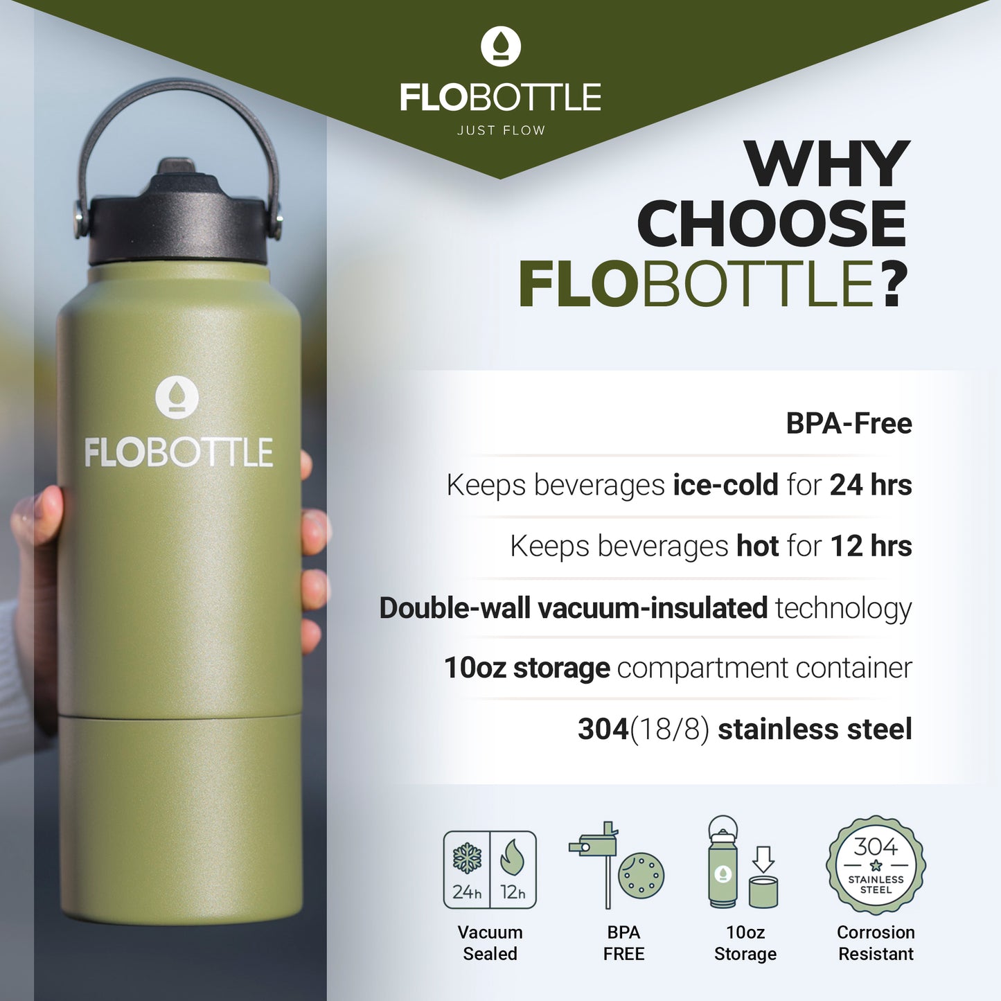 Olive Green - 28oz / 10oz Storage w/ Straw and Lid