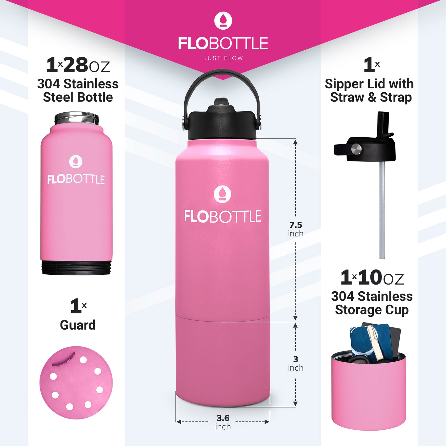 Blissful Pink - Water Bottle with Storage